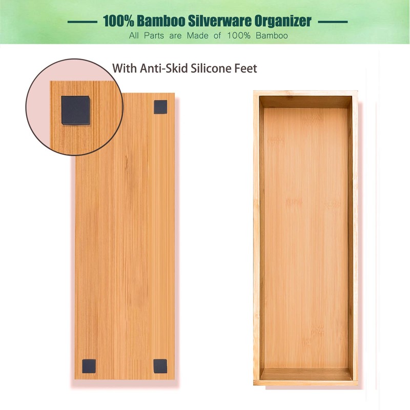 guiogc Bamboo Drawer Silverware Organizer, Flatware Organizers, Multi-purpose Bamboo Storage