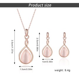 HSAJS Jewellery sets for women Pink Teardrop Pendant Bridal necklace and earring sets Rose Gold Embellished with Opal Fashion Wedding Jewelry Set Gift for Birthday (Pink)