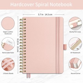 EMSHOI Bullet Dotted Journal Spiral Notebook - 300 Pages, A5 Hardcover Leather, 100 GSM Thick Dot Grid Notebook for Women Men Work Writing, Bullet Journaling, Drawing, 5.7" x 8.22", Rose Gold