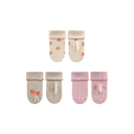 Sterntaler Baby Socks Pack of 3 with Strawberries, Cherries and Plain with Textured Pattern - Summer Baby Socks with Envelope - High Cotton Content - Girls Stockings, cream white