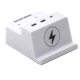 ENODPOWERX Power Strip with Wireless Charging, 2 Outlets, 2 USB Ports, Surge Protector, Extension Cord, Fast Charging, Compact Design for Home and Office