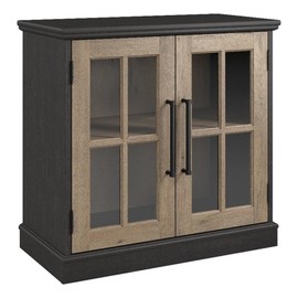 Bush Furniture Westbrook 32W Storage Cabinet with Glass Doors in Vintage Black/Restored Tan Hickory | Versatile Storage for Home Office and Living Room