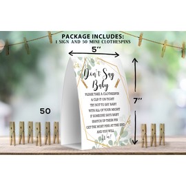 Don't Say Baby Set - One 5x7 Sign and 50 Mini Clothespins, Baby Shower Games, Baby Shower Decoration, Gender Neutral Baby Shower - MsJb010