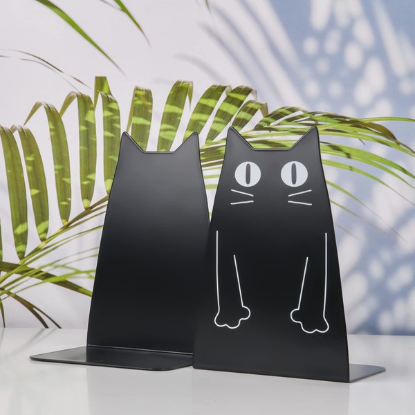 Hisredsun Cute Cat Metal Bookends, Large Sturdy Bookends Desktop Book