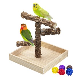 BNOSDM Portable Bird Perch Stand with Potty Tray, Natural Wood Three Levels Tabletop Training Gym Parrot Playground Toy for Budgies, Cockatiels, Lovebirds,Conures Canaries