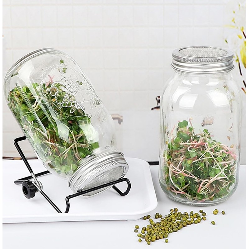 Sprouting Jar Kit 16oz Wide Mouth Mason Jars with Stainless