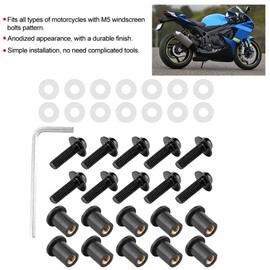 Motorcycle Windscreen Bolt Kit Windshield Stainless Steel Installation Kit Black Screws Wellnuts Washers for Windshields Replacing (Black)