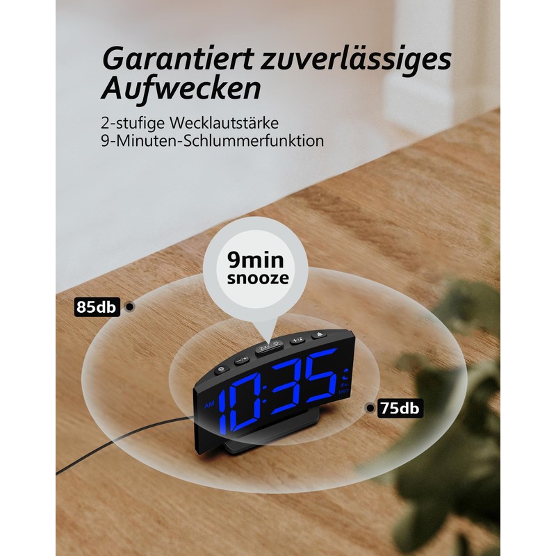 GOLOZA Digital Alarm Clock, Digital Clock with Modern Curved Design,