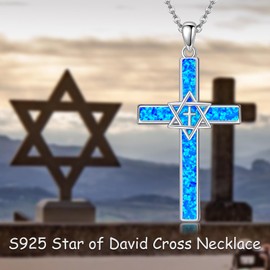 VONALA Opal Cross Necklace for Women 925 Sterling Silver Star of David Necklace Cross Pendant Christian Jewelry