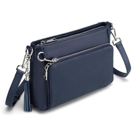 befen Genuine Leather Crossbody Bag Medium Shoulder Bag Anti Theft Purse with RFID (Navy Blue)