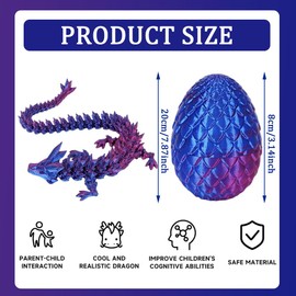 LEIJUN 3D Dragon Egg Articulating Gemstone Crystal Dragon Figurine 3D Dragons Articulated Dragon Removable Mystery Dragon Egg Toy Dragon for Kids and Adults Home Decor Desk Decor（Laser purple）
