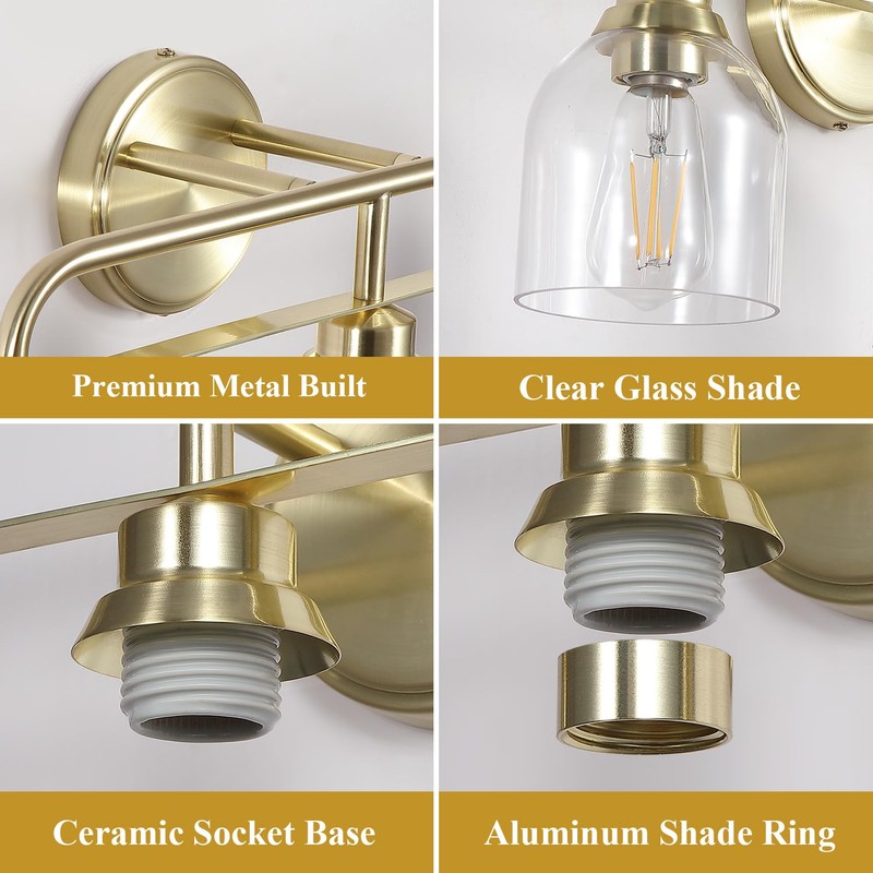 Mecgirn 3 Light Gold Vanity Lights for Bathroom, Bathroom Light