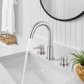 FGKQ Brushed Nickel Bathroom Faucet 3 Hole, 8 inch Widespread Bathroom Faucets for Sink 3 Hole Brushed Nickel with Pop-Up Drain & Water Supply Lines