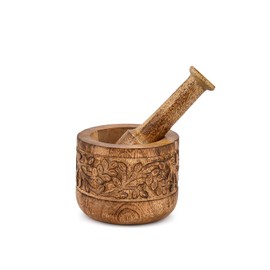 Kimona Mortar & Pestles Mango Wood Mortar and Pestle Perfect for Grinder for Herbs, Garlic Masher Mincing Kitchen Pounding Tool (Mortar- 4" X 3", Pestle- 5.5")