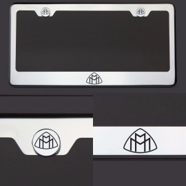 KA T304 SS Stainless Steel Maybach Logo Black Laser Etched License Plate Frame Tag