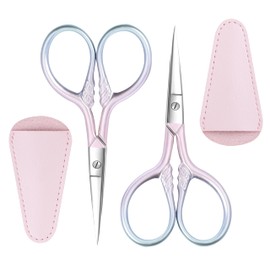 2 Pcs Eyebrow Scissors for Women, Professional Grooming Mini Scissors with Stainless Steel Straight Tip, 3.5 Inch Pink Small Scissors Beauty for Facial Hair, Eyebrows, Beard, Ear, Nose, Moustache