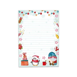 Writing Paper Set for Christmas Penguin Blocks Envelopes Kids Motif for Girls Boys Christmas Stationery Christmas Paper Letter to Santa Claus (Pad A5 with 25 Sheets + 15 Envelopes)