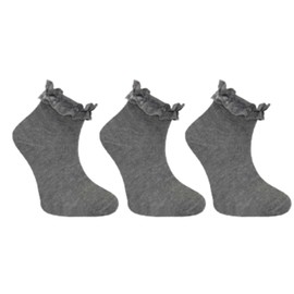 3 & 6 Pair Girls Frilly Ankle socks Childrens Cotton rich Socks, Lace Party Wear, Back to School Uniform Comfort Fit Sock, Ruffle Frill Princess Socks (UK, Age, 4 Years, 7 Years, Regular, 3, Grey)