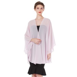 BEAUTELICATE Chiffon Kimono Cardigans Women Oversized Bolero Shrug Sheer Cover Up With Arm Holes For Summer Wedding Evening Bridal Bridesmaids Mother of The Bride(One size,Pale Pink)