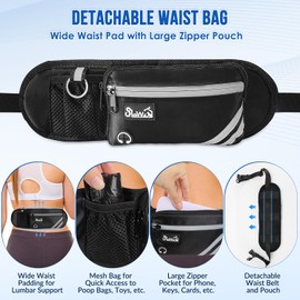 SlowTon Hands Free Dog Leash with Removable Zipper Pouch, Shock Absorbing Bungee Leash, Dual Handle and Reflective Stitches, Wide Padded Adjustable Waist for Dogs Training Running Jogging