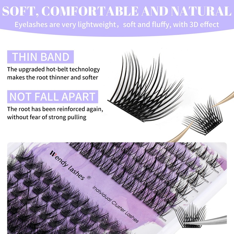 Individual Eyelash Clusters, Lashes, D Curl, 12-16 mm, 0.07 mm,