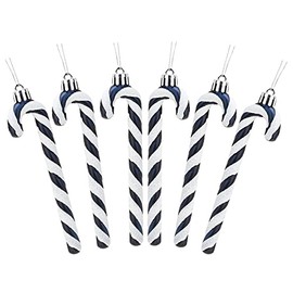 Christmas Concepts® Pack of 6-13cm Glitter Candy Cane Christmas Tree Decorations/Ornaments (Midnight Blue & White)