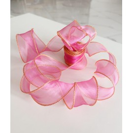 Generic - Cinta de organza rosa fuerte con alambre de 1-1/2 pulgadas de ancho, 10 yardas, con borde metálico, para manualidades, ramos florales, bodas, fiestas, decoraciones del día de San Valentín