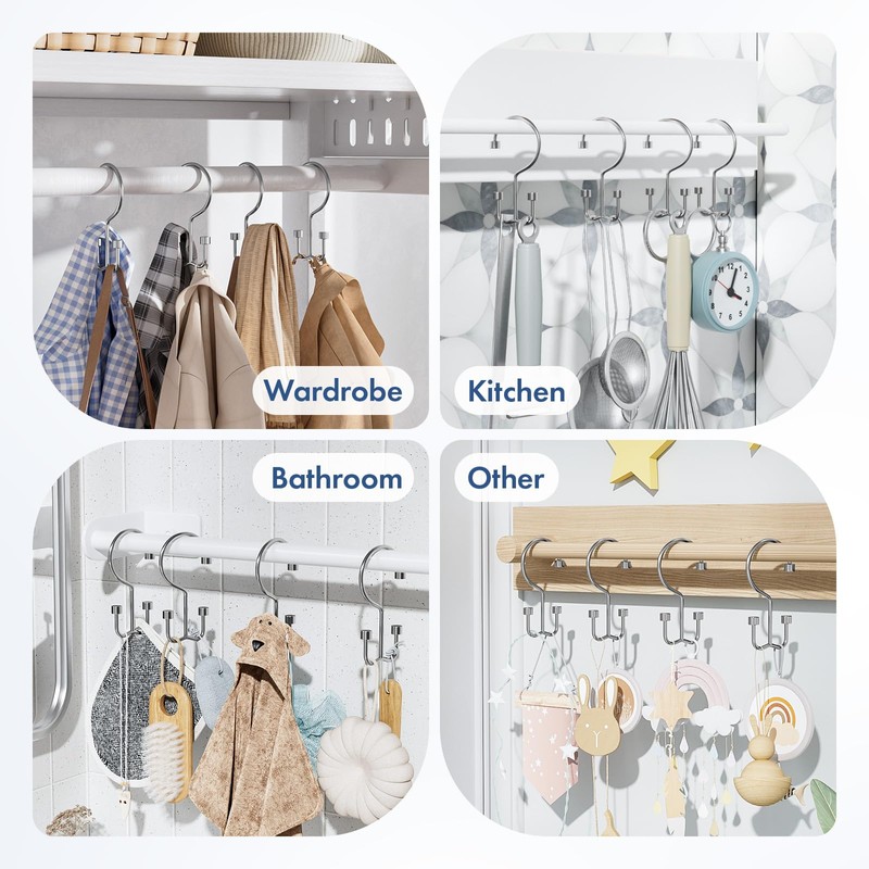 Bathway Shower Curtain Hooks Chrome Shower Curtain Rings, 12 Pcs