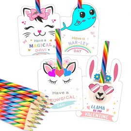 CheeseandU 28Pcs Valentines Day Cards with Rainbow Pencils Unicorn Valentines Class Party Favors Exchange Gifts Classroom Prize Supplies for School Valentines Day Gifts