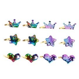 IWOWHERO 12pcs Glitter Hair Clips for Shiny Sequins Heart Shaped Barrettes Crown and Star Accessories for Birthday Parties and Everyday Wear