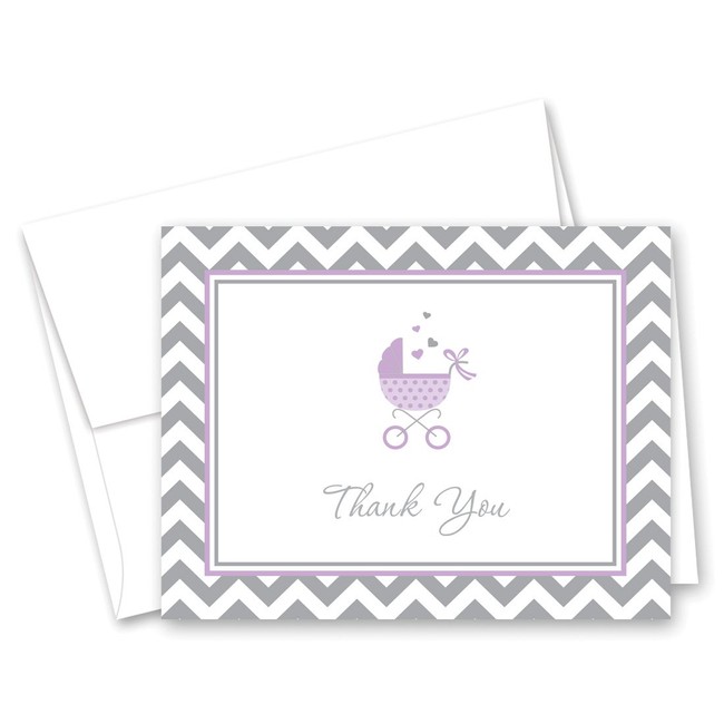 50 Cnt Lovely Purple Carriage Baby Shower Thank You Cards