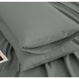 TUMEI 100% Linen Bed Pillow Cases Queen Size(25.98"×20.08") - Set of 2 Linen Standard Pillow Covers Washed Solid Color Natural Flax Soft Breathable, Dark Gray Queen