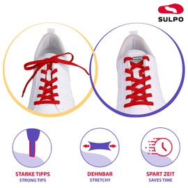 Sulpo Flat No Tie Shoelaces, Elastic Shoelaces with Metal Aglets, with Quick Release, Rubber Shoelaces for Adults and Children, red