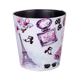 Scakbyer 10L/2.64 Gallon PU Leather Trash Can Decorative Wastebasket Waterproof Paper Basket Garbage Bin for Home Office Bathroom Living Room