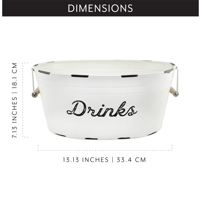 AuldHome White Enamelware Drinks Tub; Rustic Metal Beverage Serving Container