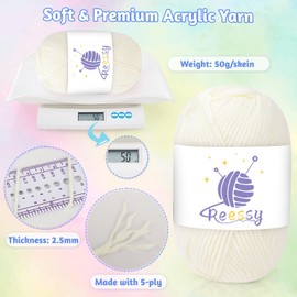 Reessy Knitting Wool - 10 × 50g Acrylic Yarn Crochet Yarn Set, Super Soft 5 Ply Cream Wool for Crochet Knitting and Crafts, 500g Crochet Yarn for Amigurumi Projects Handcrafts
