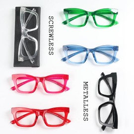 LUR Oprah Style Screwless Metalless Reading Glasses for Women Spring Hinges 6 Pack Ladies Readers +1.75