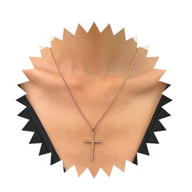 Inilbran Boho Crystal Cross Choker Necklace Gold Rhinestone Cross Pendant Necklace Vintage Cross Crucifix Necklace Sparkly Cz Cross Jesus Necklace Jewelry for Women and Girls