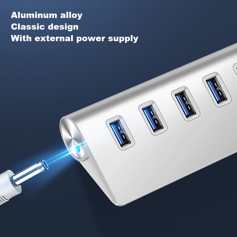 USB 3.0 Splitter Aluminum Alloy Hub 7-in-1 Docking Station for