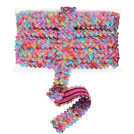 Elastic Sequin Trim, 1.2 Inch 3 Row Multicolored Flat Glitter Paillette Sequin Ribbon, Metallic Stretch Sequin Strip Sewing DIY Projects, 4 Yards