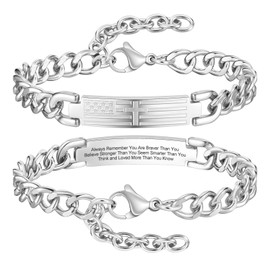 Cross Bracelet for Men - Silver Bible Verse Stainless Steel Chain Mens American Flag Bracelet Birthday Gift Ideas First Communion Confirmation Baptism Christian Easter Gifts for Teens,3