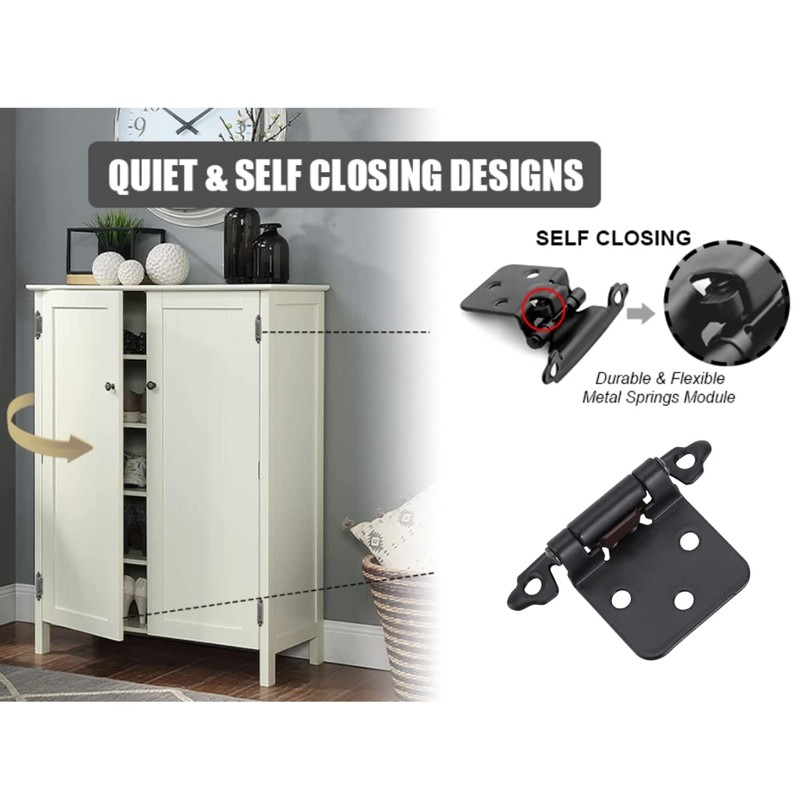 6 Pack Black Cabinet Hinges,1/2 Inch Overlay Face Mount Hinges