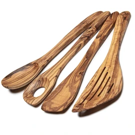 Erreke Cooking Spoon Set, Wooden Spoon, Wooden Spoon, Wooden Spatula, Handmade from Sustainable, Mediterranean Premium Olive Wood, Wooden Cooking Spoon, Cooking Cutlery Set of 4