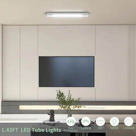 Airand 5000K LED Ceiling Light Fixture with Plug, Utility Shop LED Tube Lights 1.43 FT Cabinet Light 16W Linkable Closet Light for Workbench Basement Kitchen Garage Corridor with Switch