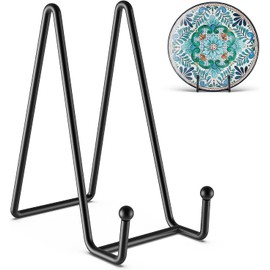 DAIYEE 3 Pcs 6'' Plate Stand Display Plate Holder Picture Stand Iron Easel stand.Book Display stand Tabletop art Decorative Trays (Black)