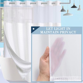 Conbo Mio Hotel Style Fabric Shower Curtain Set with Snap in Liner 108" x 74" for Bathroom with See Through Window, Spa, Machine Washable Shower Curtain (Grid-White,108"(W) x 74"(H))