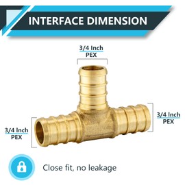 Seelink (5-Pack) PEX Fittings, 3/4" x 3/4" x 3/4" Pex Tee, Brass Crimp Fittings, for PEX Tubing Pipe Plumbing, ASTM F1807