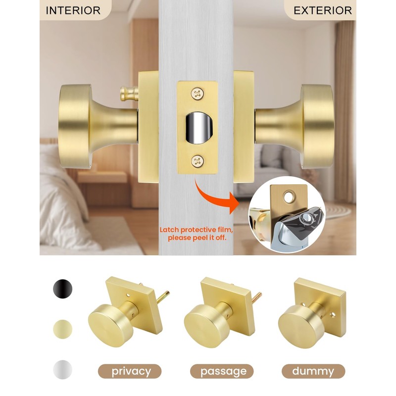 Haidms Gold Door Knobs Interior Privacy, Heavy Duty Square Brushed