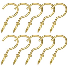 Wiwaplex 10 Pack Ceiling Hooks, 2 Inch Metal Screw Hooks, Plant Hanger Ceiling Hook, Cup Mug Hooks, Key Hooks, Necklace Hooks, Kitchen Hooks Great for Indoor Outdoor Use (Gold)