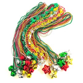 YSPPF 36 Pcs Christmas Tree Beads Necklaces Bulk Red Green Gold Silver Christmas Tree Holiday Party Beads Necklaces Party Supplies